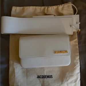 Jacquemus White Le Chiquito Belt Crossbody Bag with Gold Logo